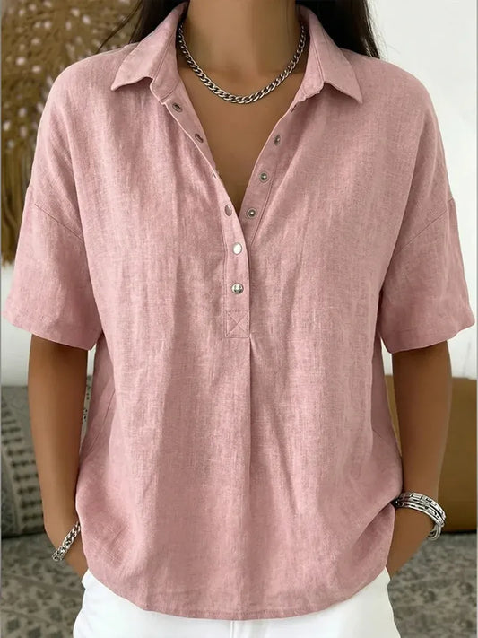 Women’s Relaxed Short-Sleeve Henley Blouse