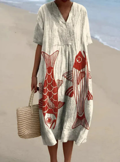 Women’s Breezy V-Neck Printed Midi Dress
