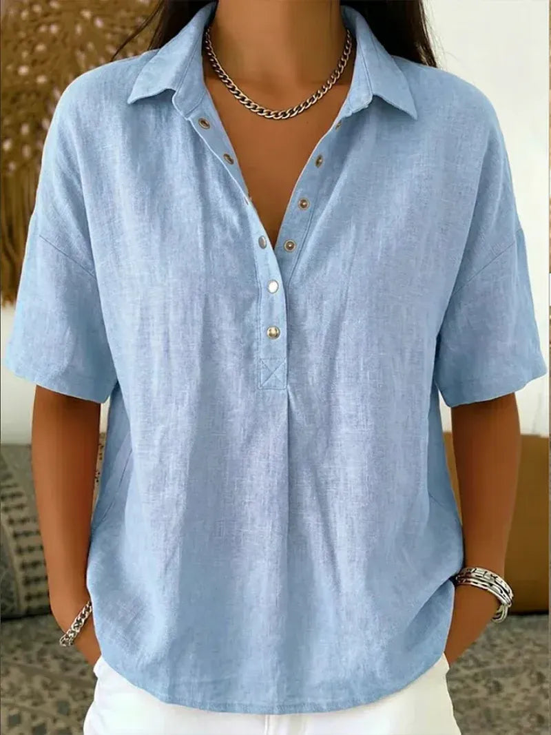 Women’s Relaxed Short-Sleeve Henley Blouse