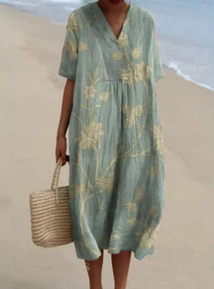 Women’s Breezy V-Neck Printed Midi Dress
