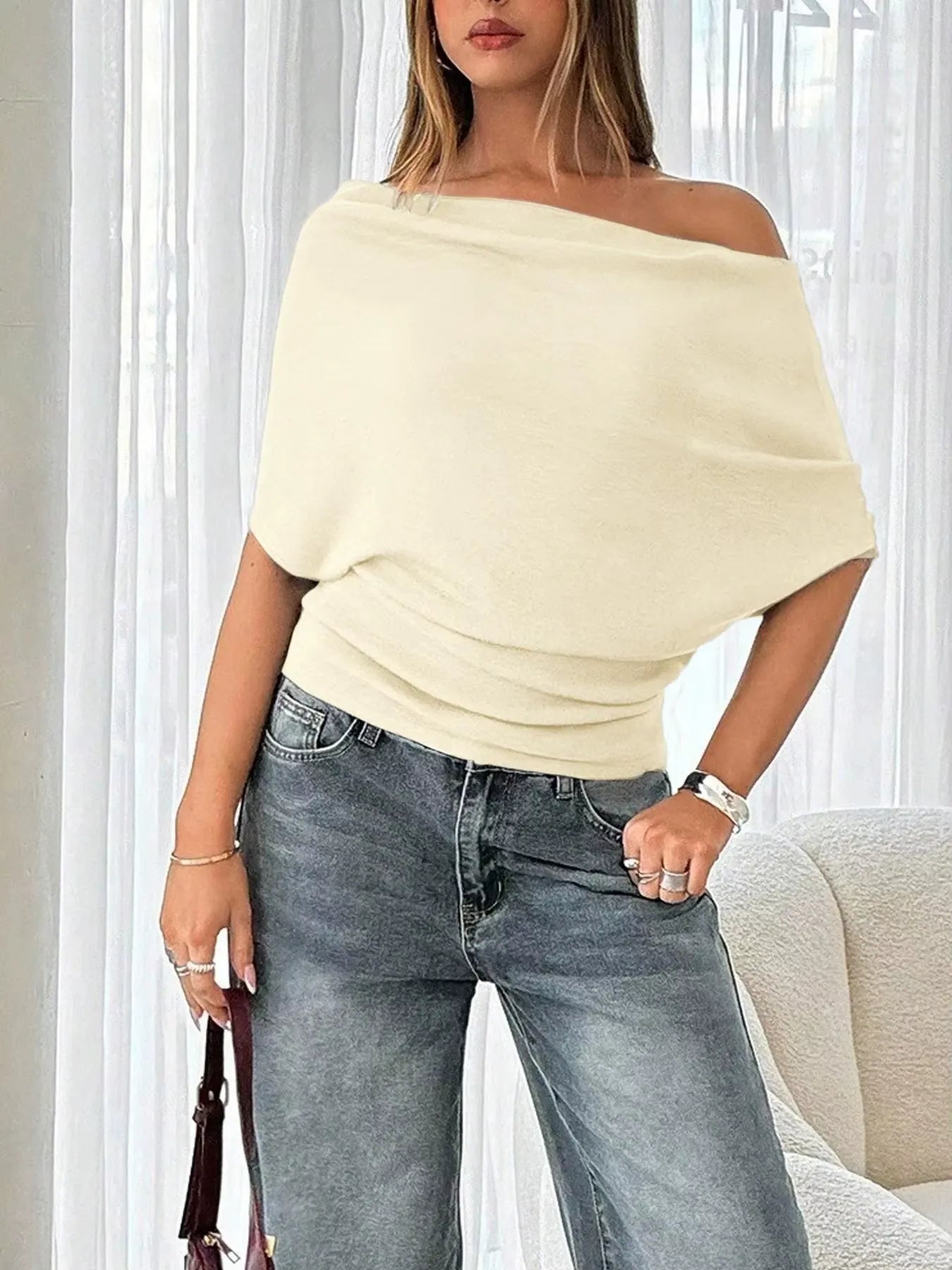 Women’s Draped Off-Shoulder Batwing Top