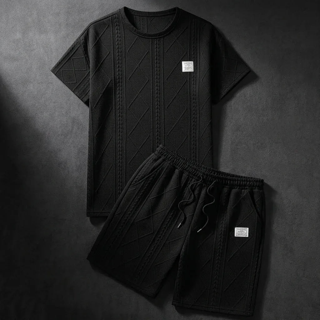 Men’s Textured Short-Sleeve Shirt and Shorts Set