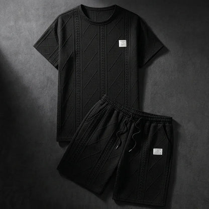 Men’s Textured Short-Sleeve Shirt and Shorts Set