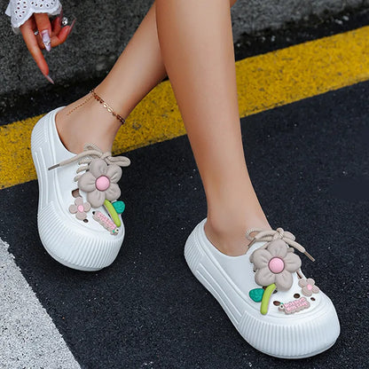 Women’s Platform Slide Sandals with 3D Floral Design