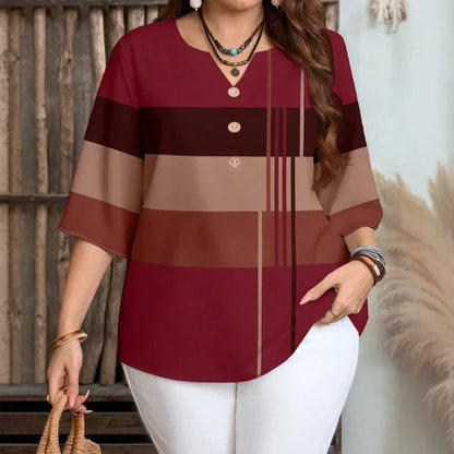 Women's Patterned V-Neck Buttoned Blouse