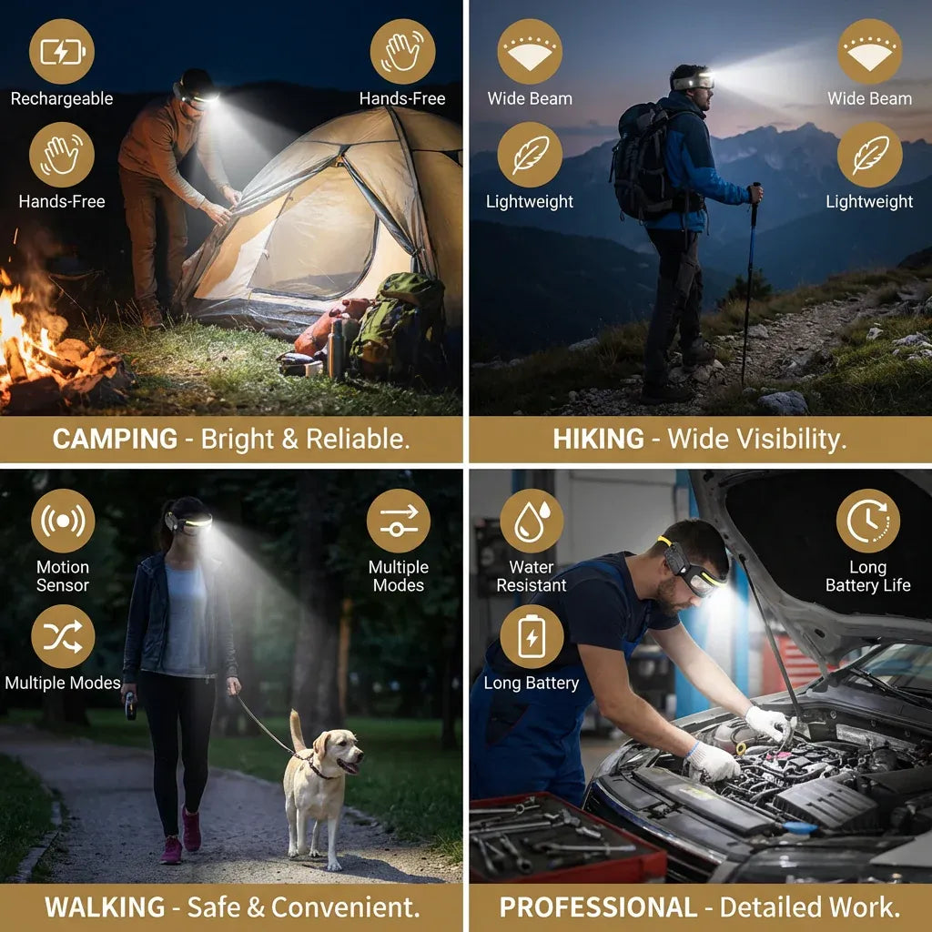 Rechargeable Motion Sensor LED Headlamp Glasses for Hands-Free Work