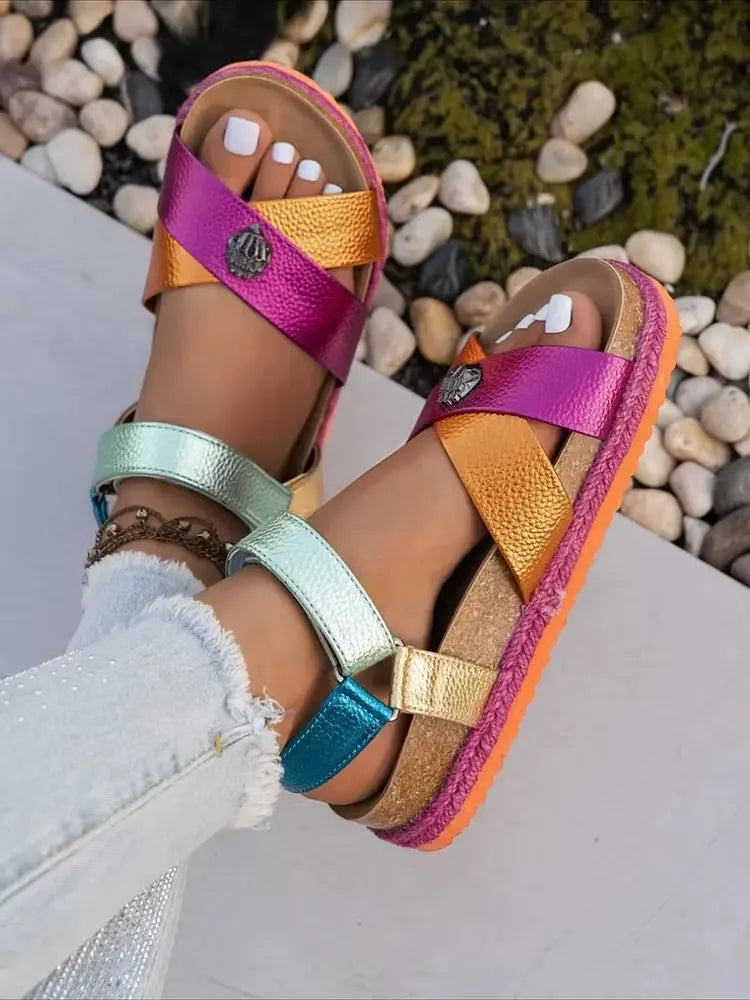 Women's Metallic Crisscross Platform Sandals