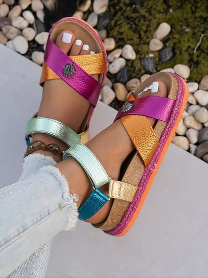 Women's Metallic Crisscross Platform Sandals
