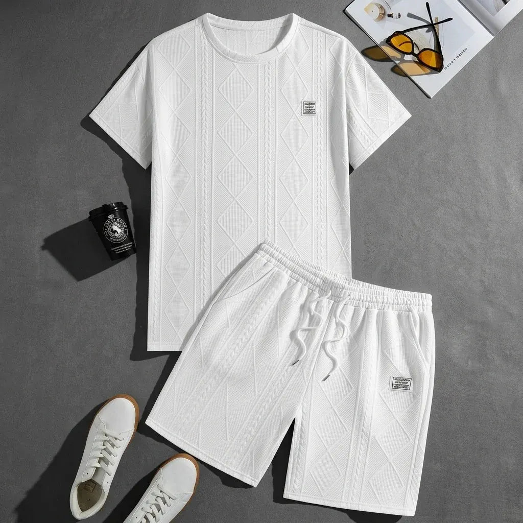 Men’s Textured Short-Sleeve Shirt and Shorts Set