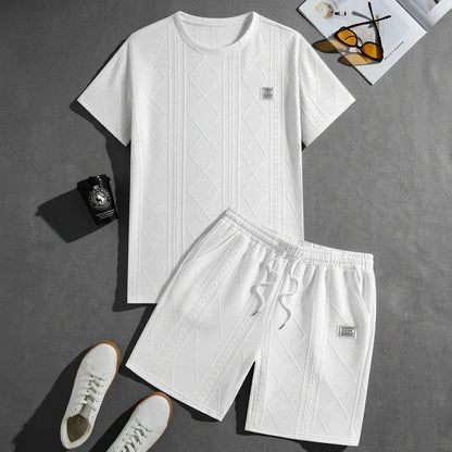 Men’s Textured Short-Sleeve Shirt and Shorts Set