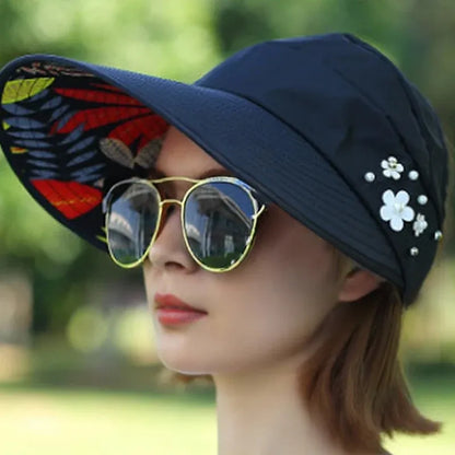 Women’s Foldable Wide Brim Ponytail Sun Hat