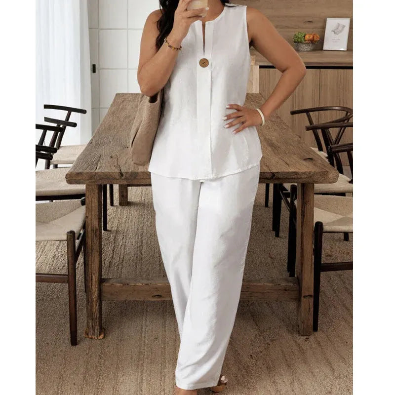 Women’s Sleeveless Wide-Leg Pants Set
