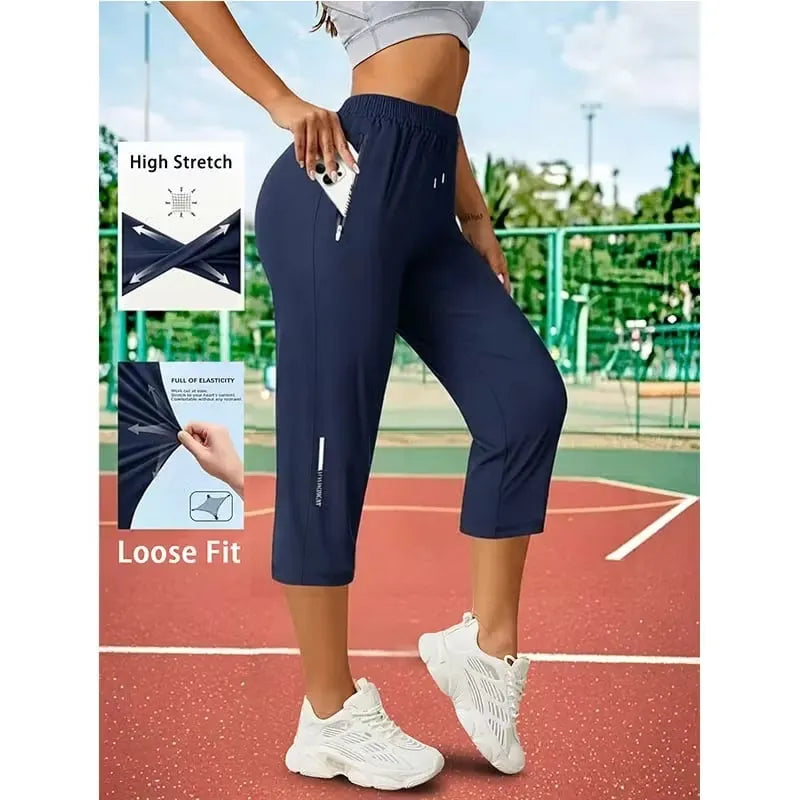 Women's Loose Fit Capri Pants with Zipper Pockets
