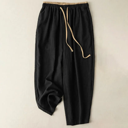 Casual Drawstring Cotton-Linen Pants with Pockets