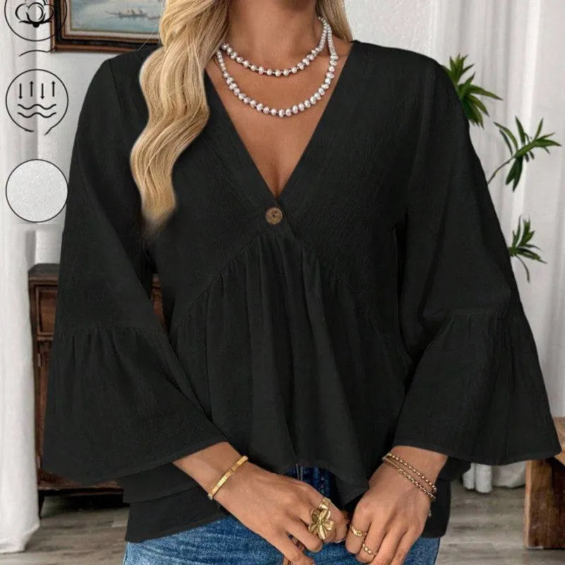 Women’s V-Neck Flounce Sleeve Blouse