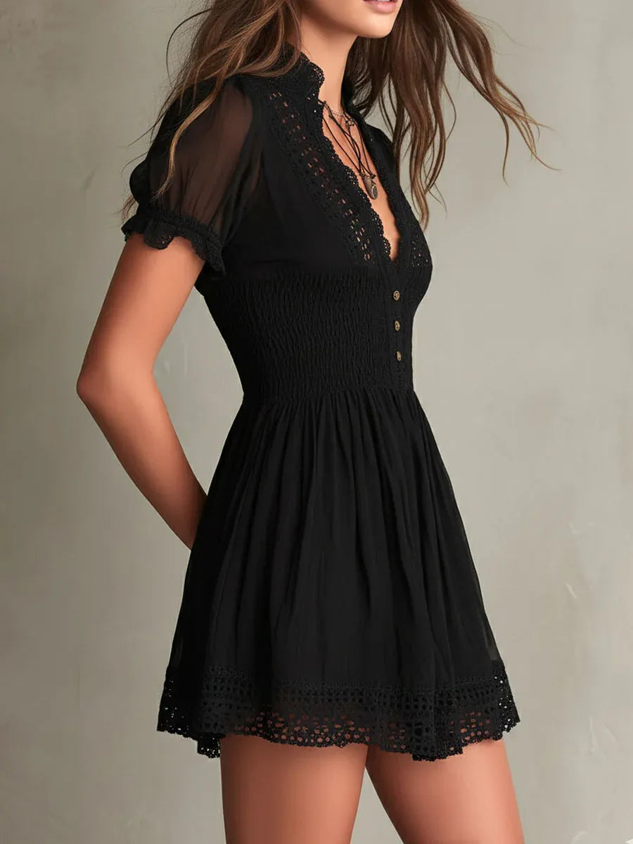 Women's Lace-Trim Smocked Mini Dress