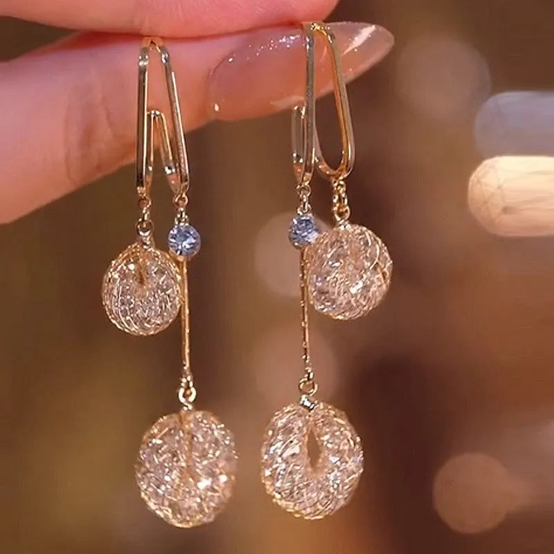 Elegant Crystal Drop Tassel Earrings
