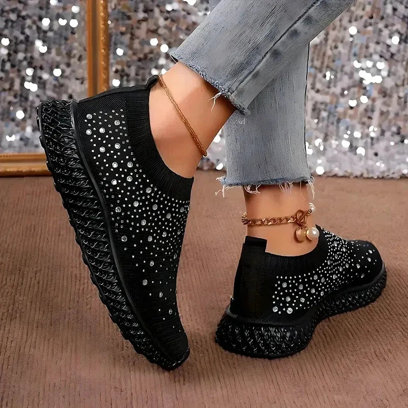 Women’s Rhinestone Knit Slip-On Sneakers