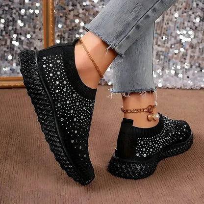 Women’s Rhinestone Knit Slip-On Sneakers