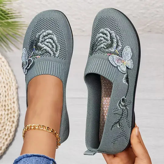 Women's Butterfly Embroidered Knit Loafers