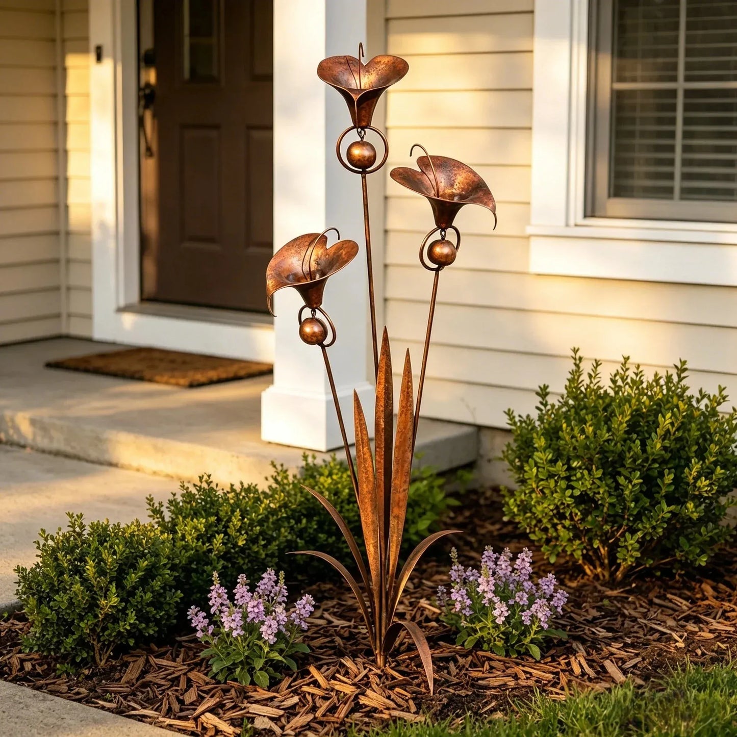 Metal Calla Lily Garden Stake with Rain Bells