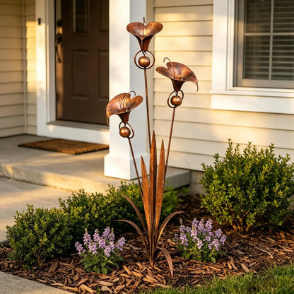 Metal Calla Lily Garden Stake with Rain Bells