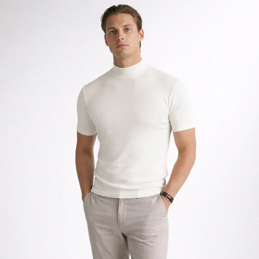 Men’s Short-Sleeve Mock Neck Knit T-Shirt