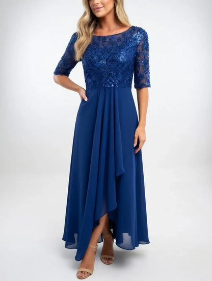 Women’s Lace Bodice Chiffon Midi Dress