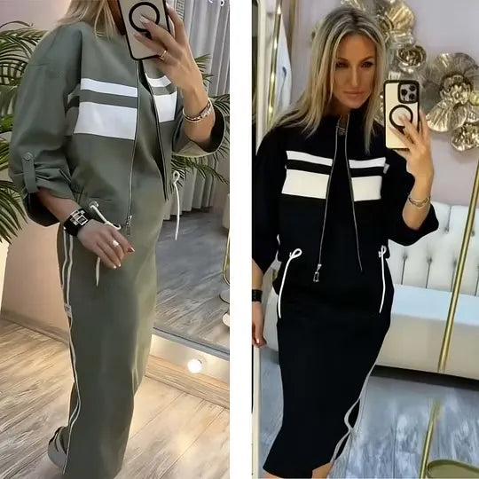 Women's Zip-Up Jacket & Midi Dress Set