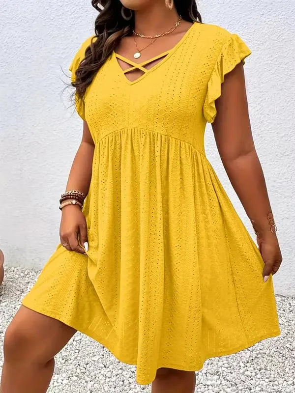 Women's Crisscross V-Neck Flutter Sleeve Dress