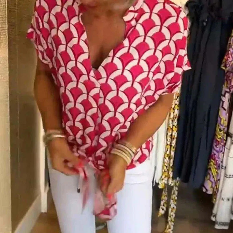 Women’s Geometric Print V-Neck Casual Blouse