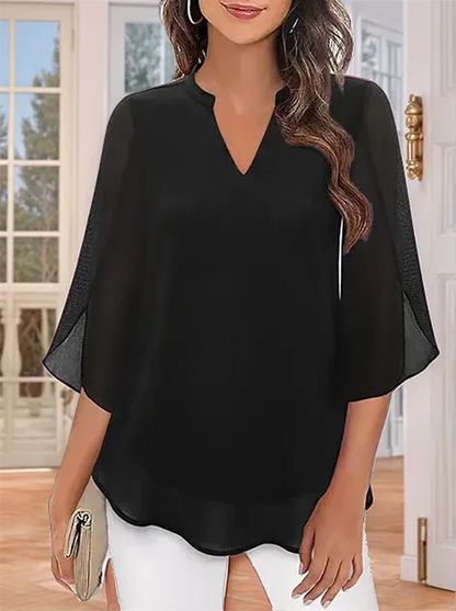 Women’s Split Sleeve V-Neck Chiffon Blouse