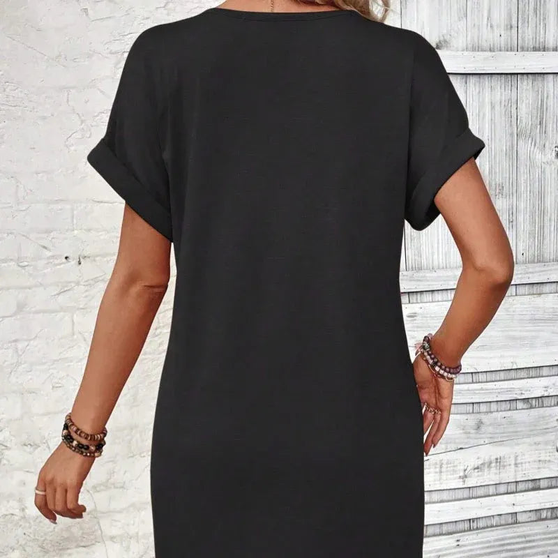 Women’s Casual V-Neck Button Front T-Shirt Dress