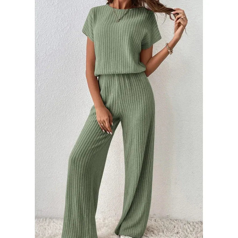 Women’s Ribbed Knit Top & Wide-Leg Pants Set