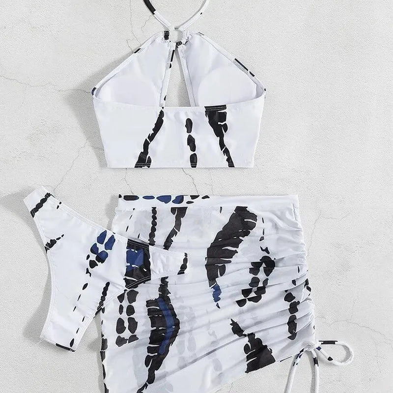 Women’s Ruched 3-Piece Halter Bikini Set