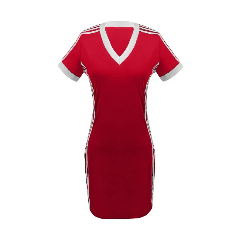 Sporty V-Neck Bodycon Mini Dress
