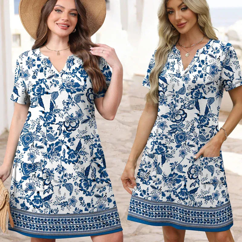 V-Neck Casual Pocket T-Shirt Dress