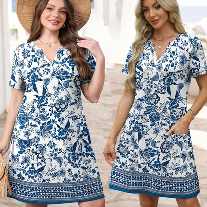 V-Neck Casual Pocket T-Shirt Dress