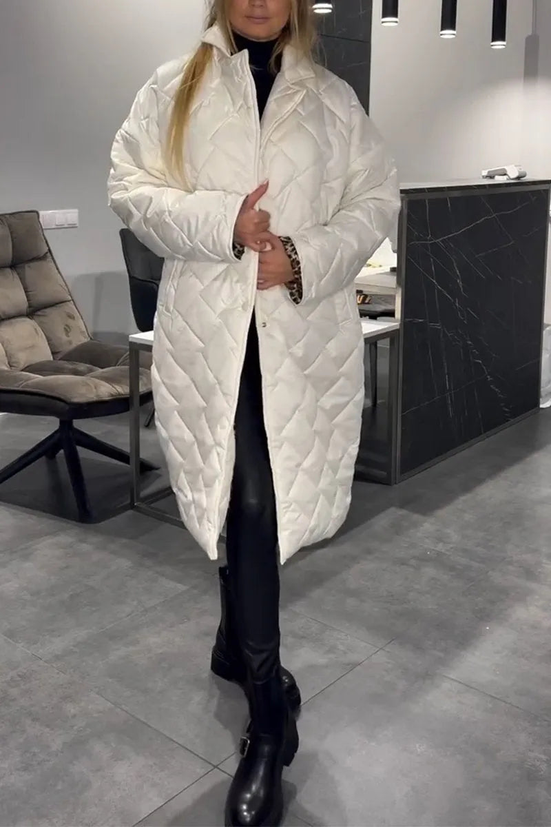 Quilted coat with leopard print lining