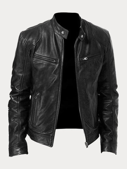 Men's Biker Casual Zipper Leather-Look Jacket