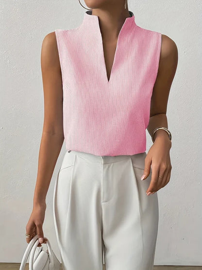 Women’s Striped Sleeveless Split-Neck Top