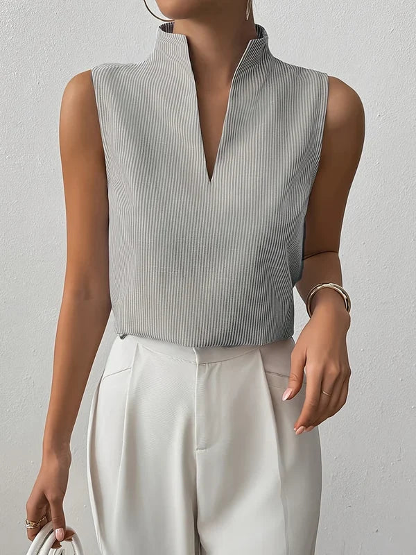 Women’s Striped Sleeveless Split-Neck Top