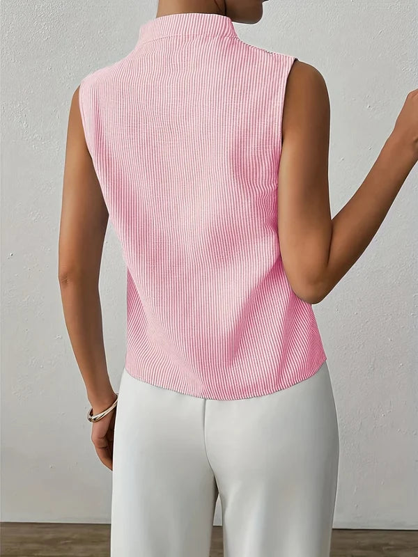 Women’s Striped Sleeveless Split-Neck Top