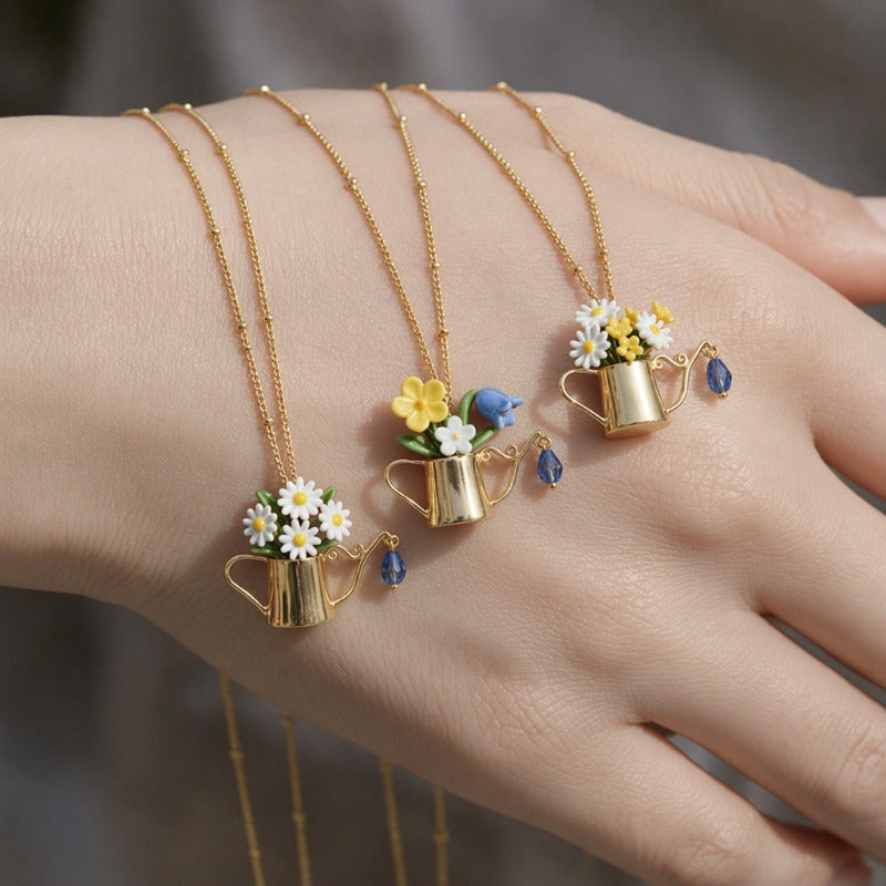 Women's Floral Watering Can Pendant Necklace