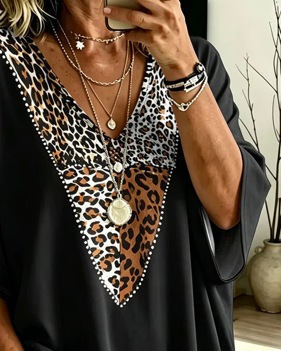 Women's V-Neck Leopard-Print Tunic Top