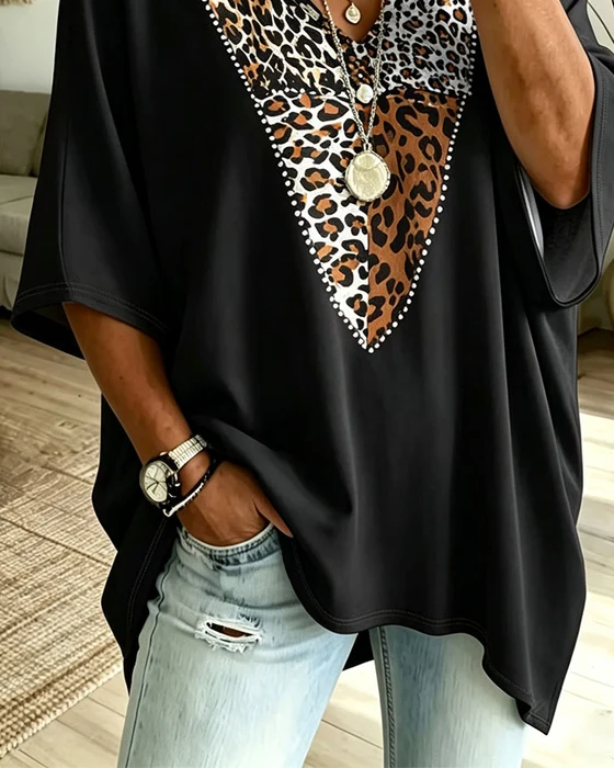 Women's V-Neck Leopard-Print Tunic Top