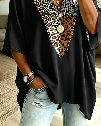 Women's V-Neck Leopard-Print Tunic Top