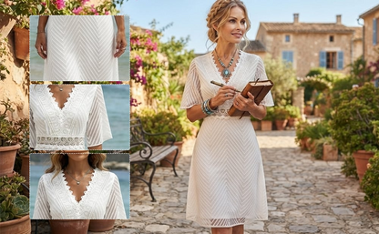 Women's Lace-Trim V-Neck Waist Dress
