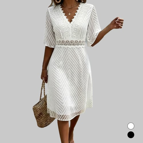 Women's Lace-Trim V-Neck Waist Dress