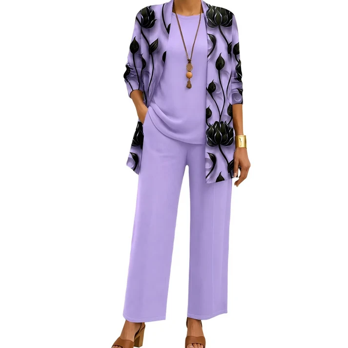 Women's 3-Piece Printed Cardigan Set